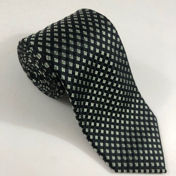 Michael Kors Mens Necktie 100% Silk Green Black Silver Diamond Pattern 3.5"x60" - Picture 1 of 5
